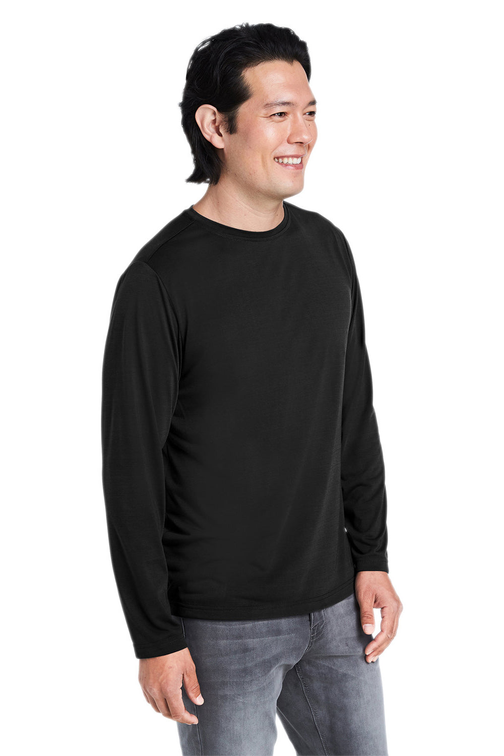 Core 365 CE111L Mens Fusion ChromaSoft Performance Moisture Wicking Long Sleeve Crewneck T-Shirt Black Model 3q