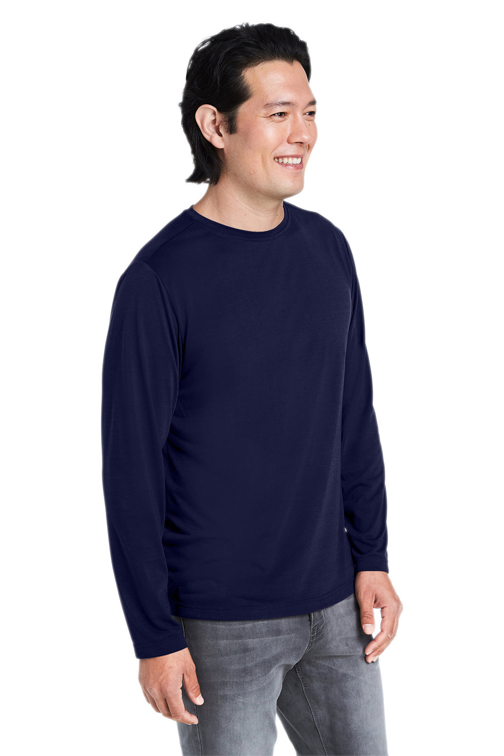 Core 365 CE111L Mens Fusion ChromaSoft Performance Moisture Wicking Long Sleeve Crewneck T-Shirt Classic Navy Blue Model 3q