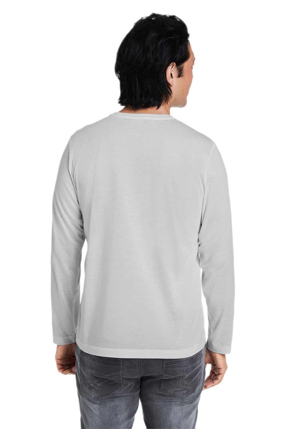 Core 365 CE111L Mens Fusion ChromaSoft Performance Moisture Wicking Long Sleeve Crewneck T-Shirt Platinum Grey Model Back