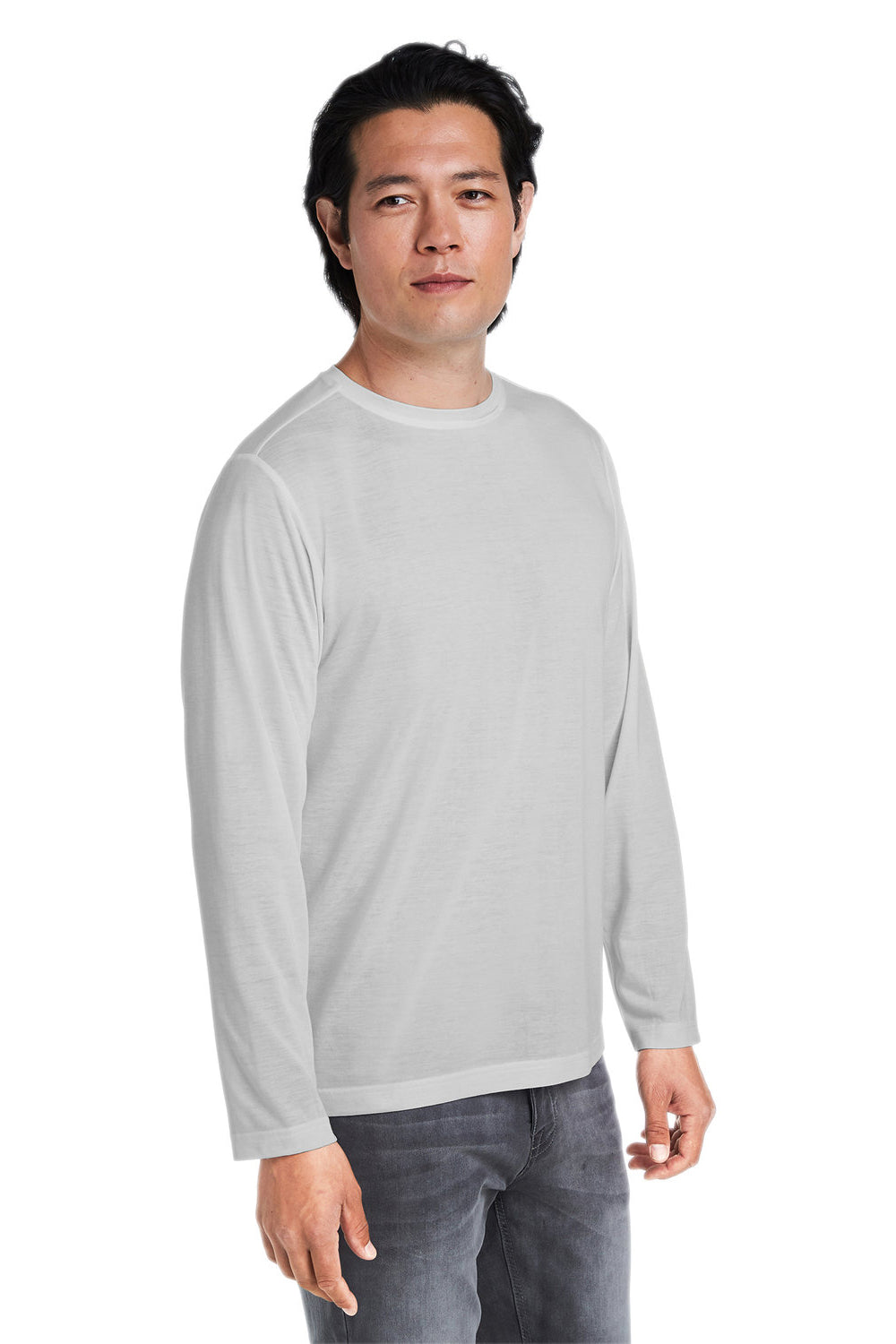 Core 365 CE111L Mens Fusion ChromaSoft Performance Moisture Wicking Long Sleeve Crewneck T-Shirt Platinum Grey Model 3q