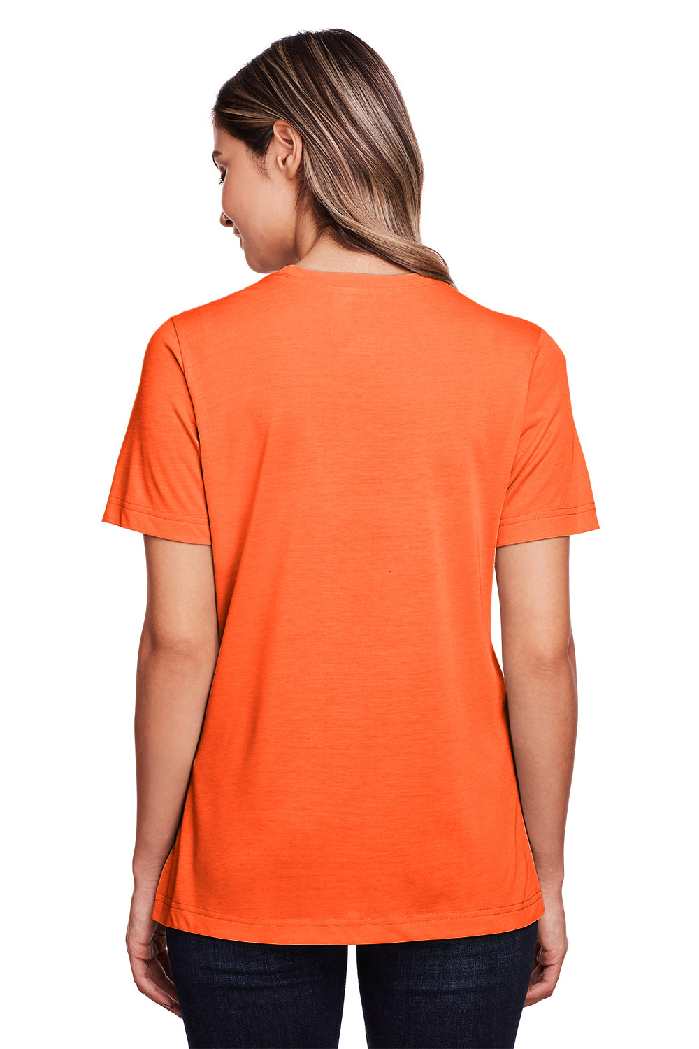 Core 365 CE111W Womens Fusion ChromaSoft Performance Moisture Wicking Short Sleeve Scoop Neck T-Shirt Campus Orange Model Back