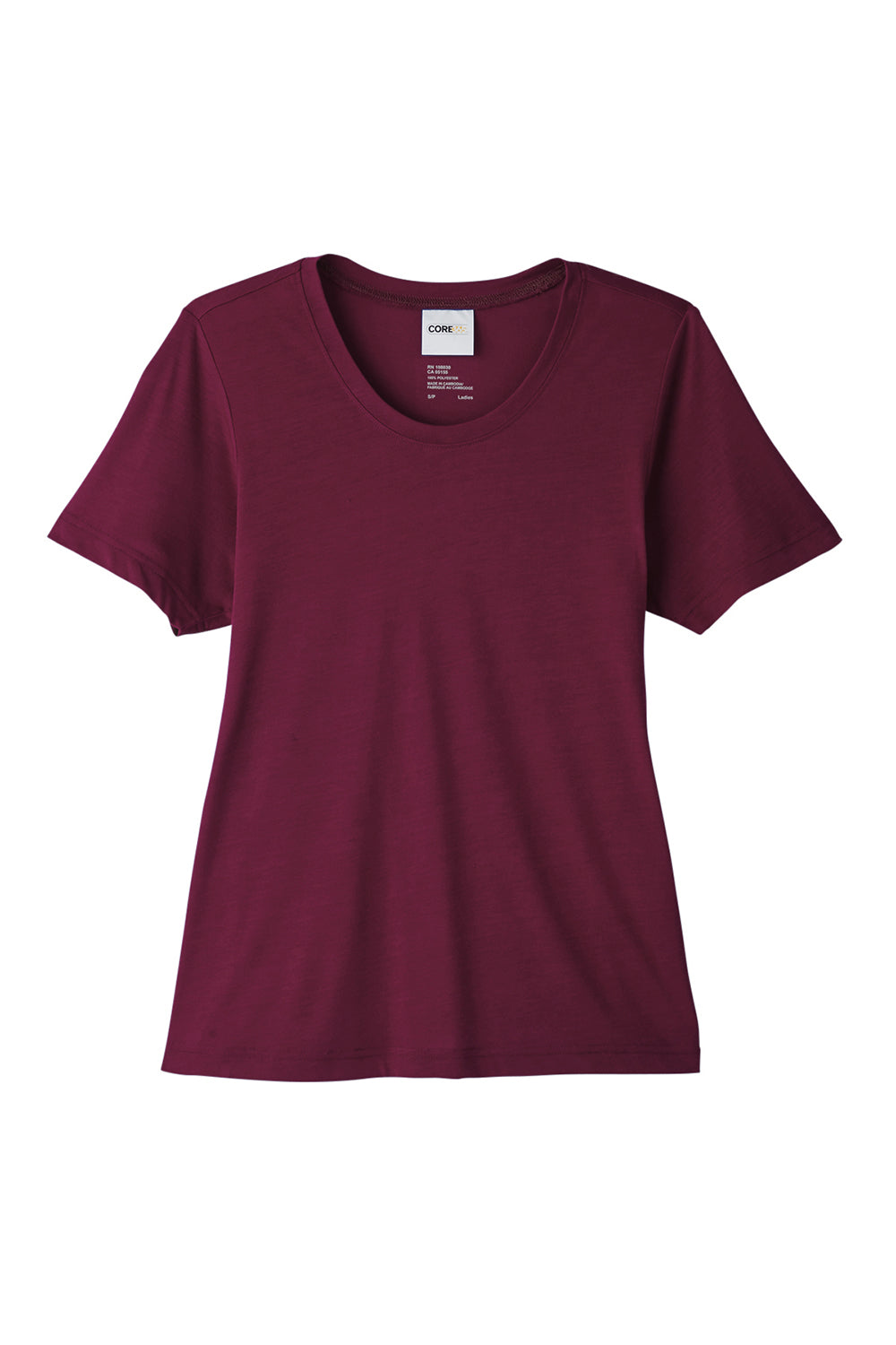 Core 365 CE111W Womens Fusion ChromaSoft Performance Moisture Wicking Short Sleeve Scoop Neck T-Shirt Burgundy Flat Front