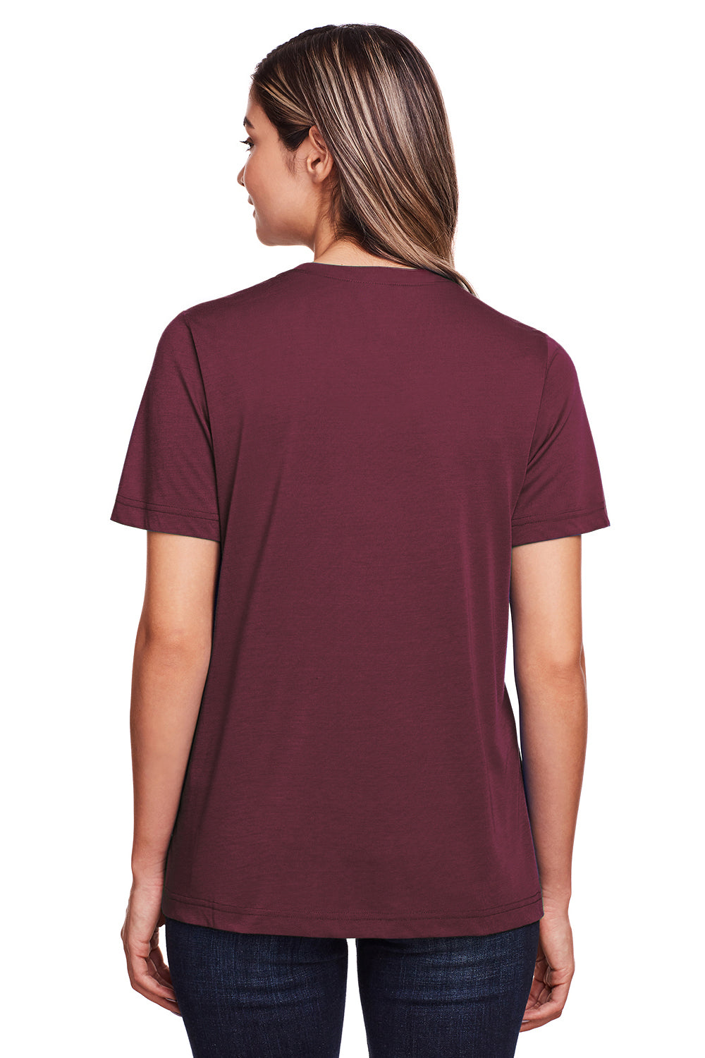 Core 365 CE111W Womens Fusion ChromaSoft Performance Moisture Wicking Short Sleeve Scoop Neck T-Shirt Burgundy Model Back