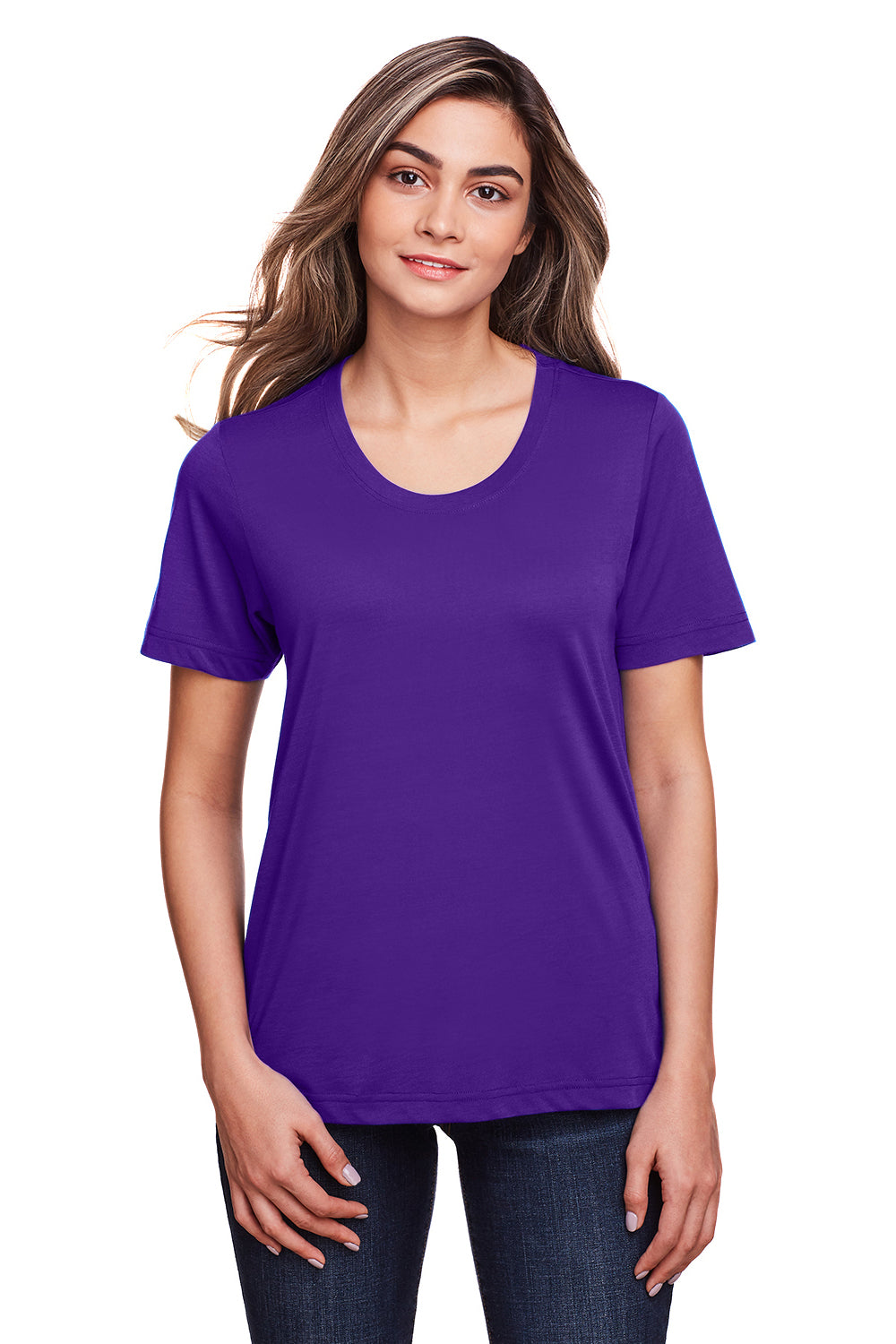 Core 365 CE111W Womens Fusion ChromaSoft Performance Moisture Wicking Short Sleeve Scoop Neck T-Shirt Campus Purple Model Front