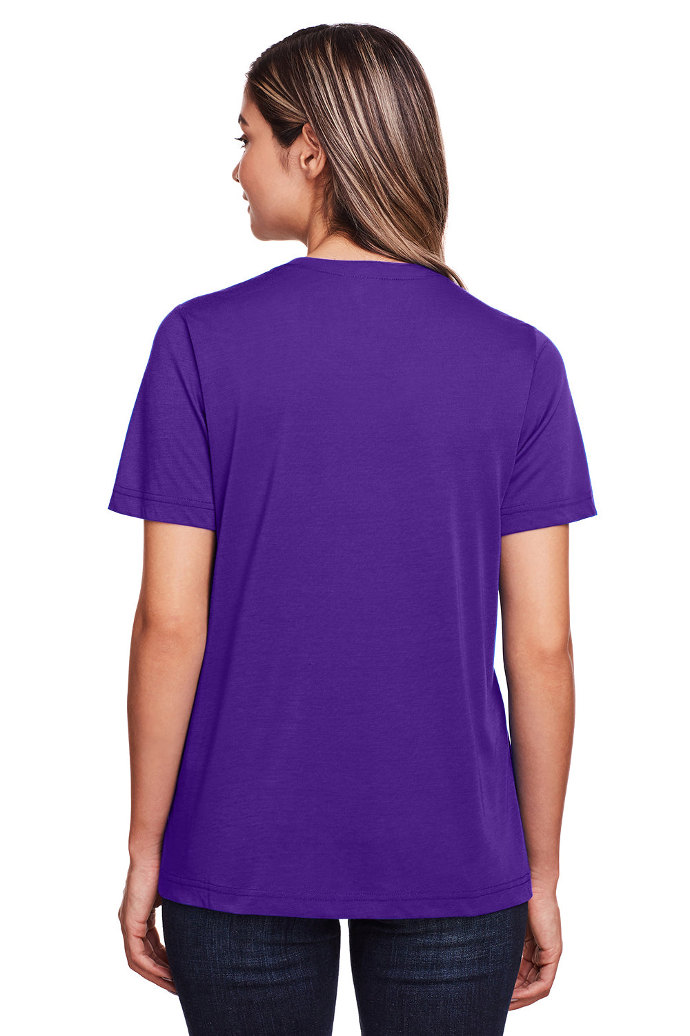 Core 365 CE111W Womens Fusion ChromaSoft Performance Moisture Wicking Short Sleeve Scoop Neck T-Shirt Campus Purple Model Back