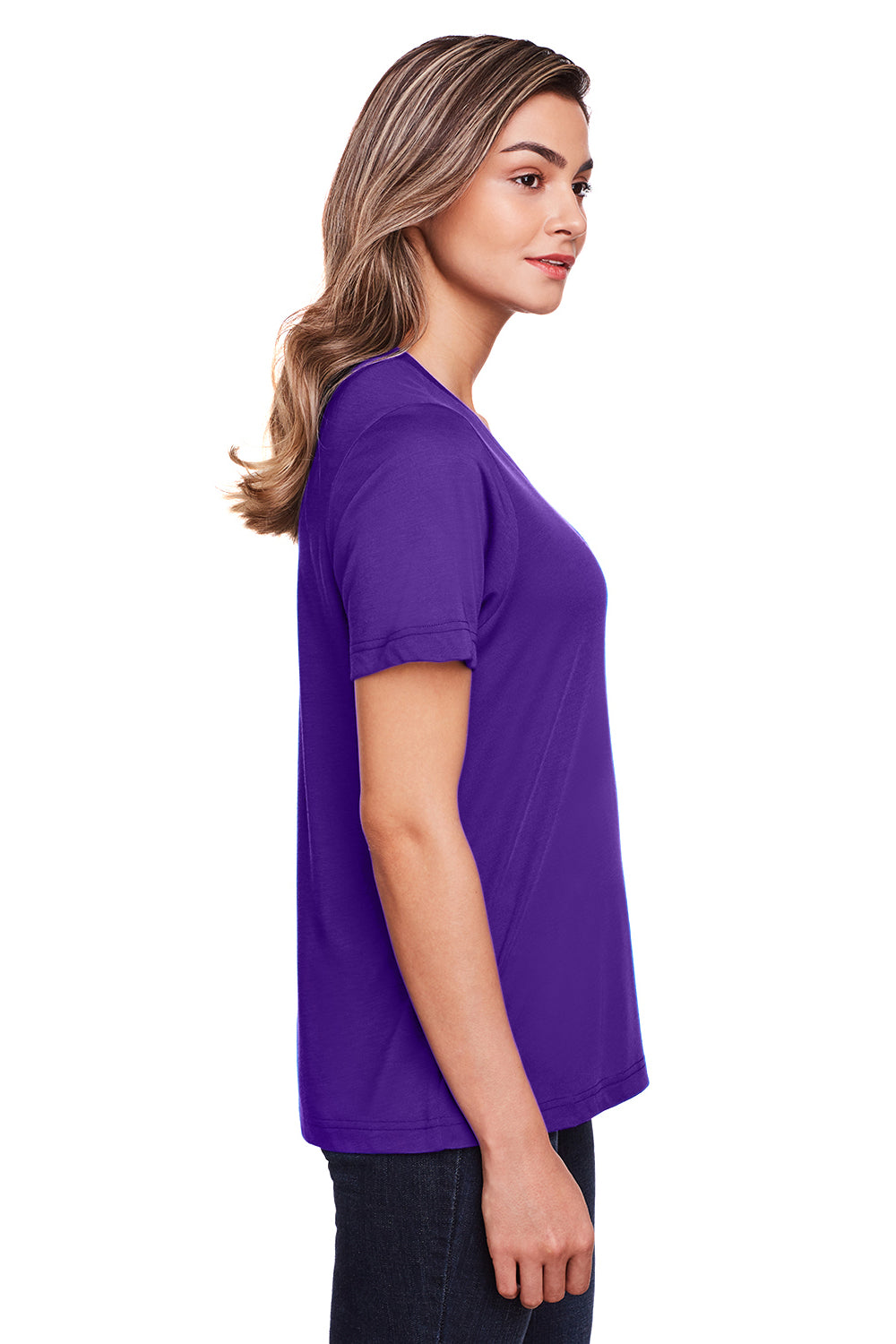 Core 365 CE111W Womens Fusion ChromaSoft Performance Moisture Wicking Short Sleeve Scoop Neck T-Shirt Campus Purple Model Side