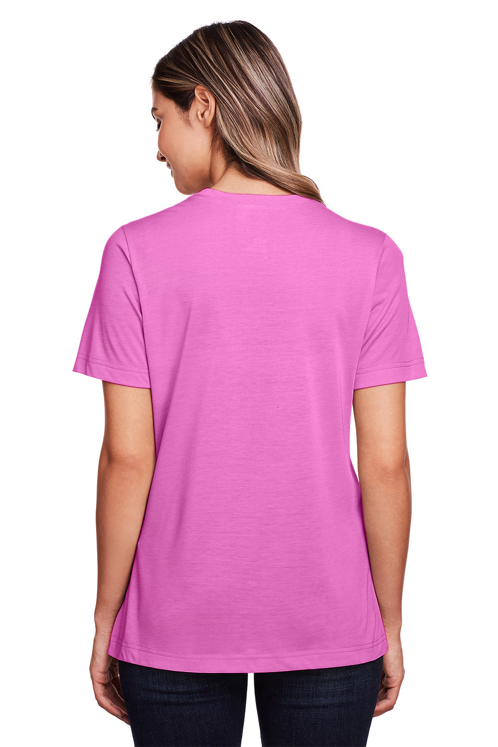 Core 365 CE111W Womens Fusion ChromaSoft Performance Moisture Wicking Short Sleeve Scoop Neck T-Shirt Charity Pink Model Back