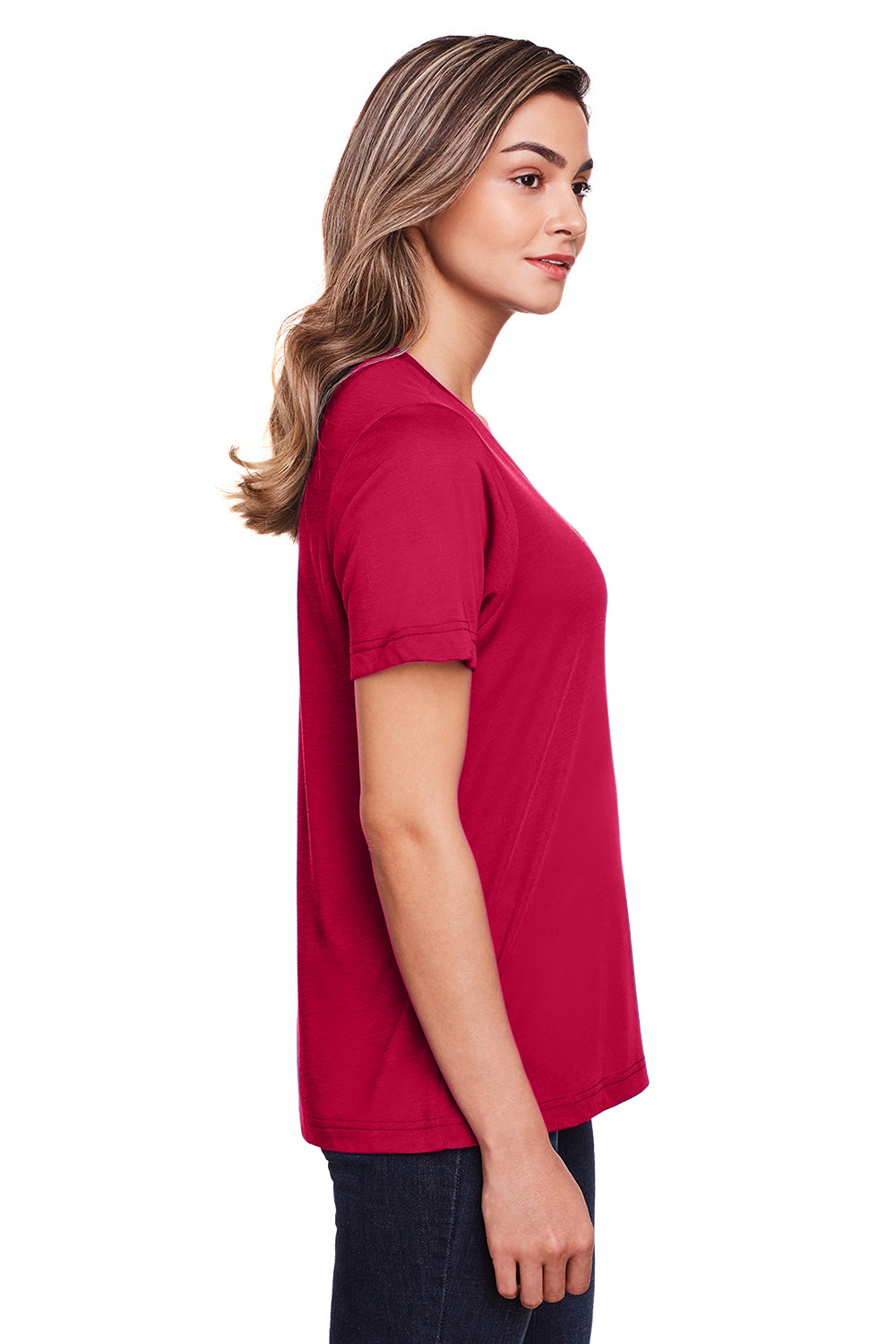 Core 365 CE111W Womens Fusion ChromaSoft Performance Moisture Wicking Short Sleeve Scoop Neck T-Shirt Classic Red Model Side