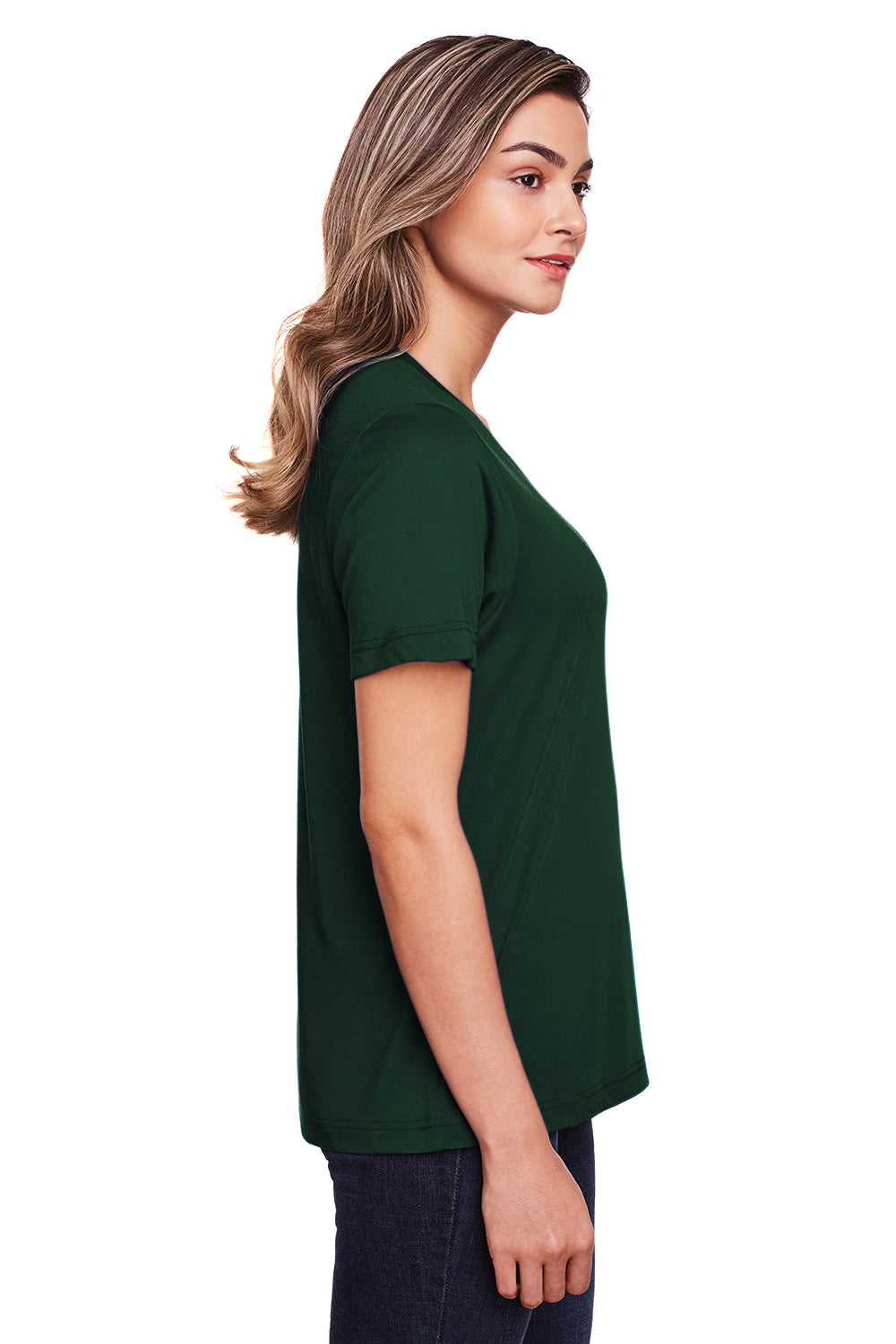 Core 365 CE111W Womens Fusion ChromaSoft Performance Moisture Wicking Short Sleeve Scoop Neck T-Shirt Forest Green Model Side