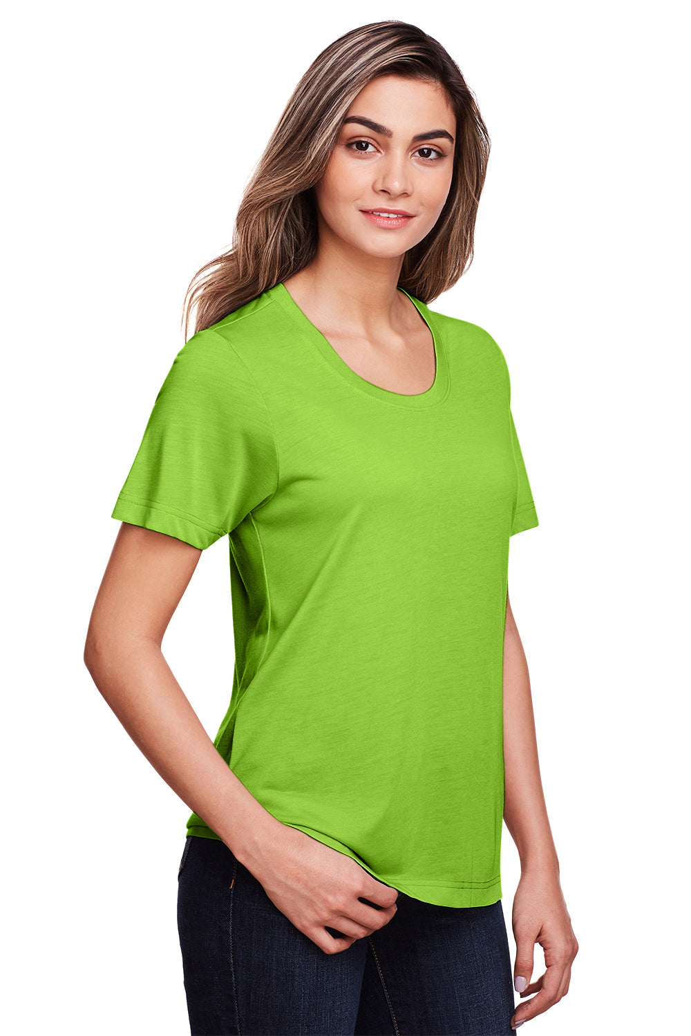 Core 365 CE111W Womens Fusion ChromaSoft Performance Moisture Wicking Short Sleeve Scoop Neck T-Shirt Acid Green Model 3q