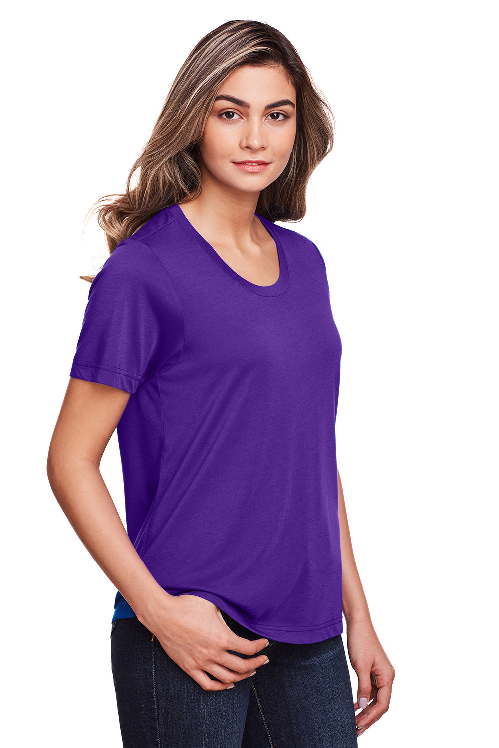 Core 365 CE111W Womens Fusion ChromaSoft Performance Moisture Wicking Short Sleeve Scoop Neck T-Shirt Campus Purple Model 3q