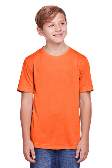 Core 365 CE111Y Youth Fusion ChromaSoft Performance Moisture Wicking Short Sleeve Crewneck T-Shirt Campus Orange Model Front