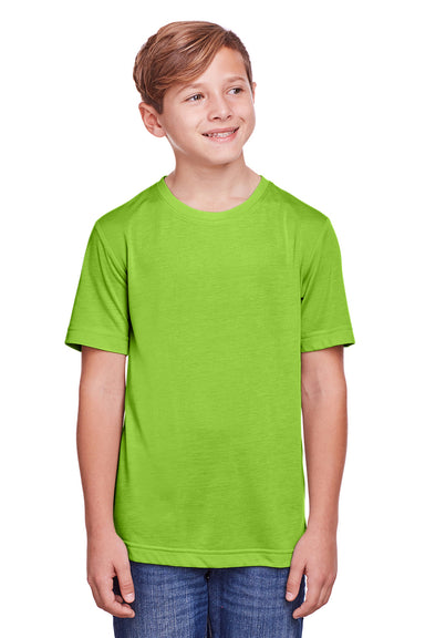 Core 365 CE111Y Youth Fusion ChromaSoft Performance Moisture Wicking Short Sleeve Crewneck T-Shirt Acid Green Model Front