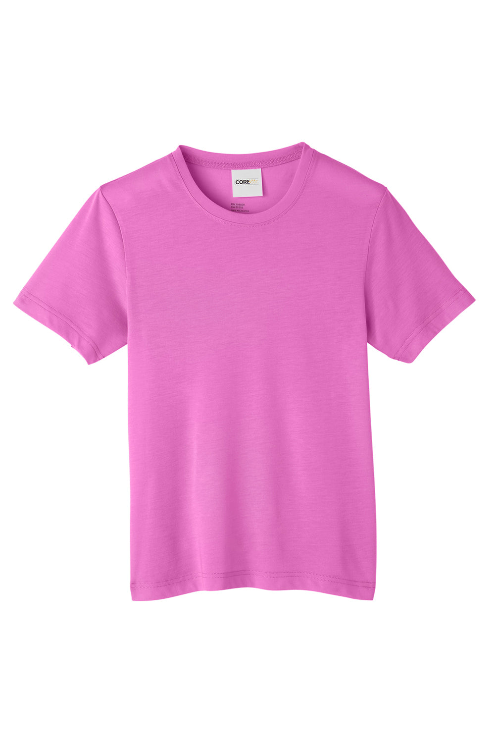 Core 365 CE111Y Youth Fusion ChromaSoft Performance Moisture Wicking Short Sleeve Crewneck T-Shirt Charity Pink Flat Front