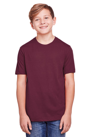 Core 365 CE111Y Youth Fusion ChromaSoft Performance Moisture Wicking Short Sleeve Crewneck T-Shirt Burgundy Model Front