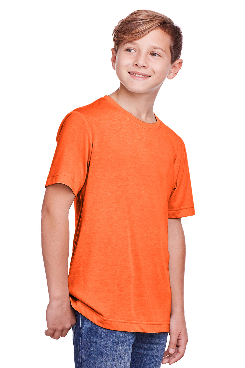 Core 365 CE111Y Youth Fusion ChromaSoft Performance Moisture Wicking Short Sleeve Crewneck T-Shirt Campus Orange Model 3q