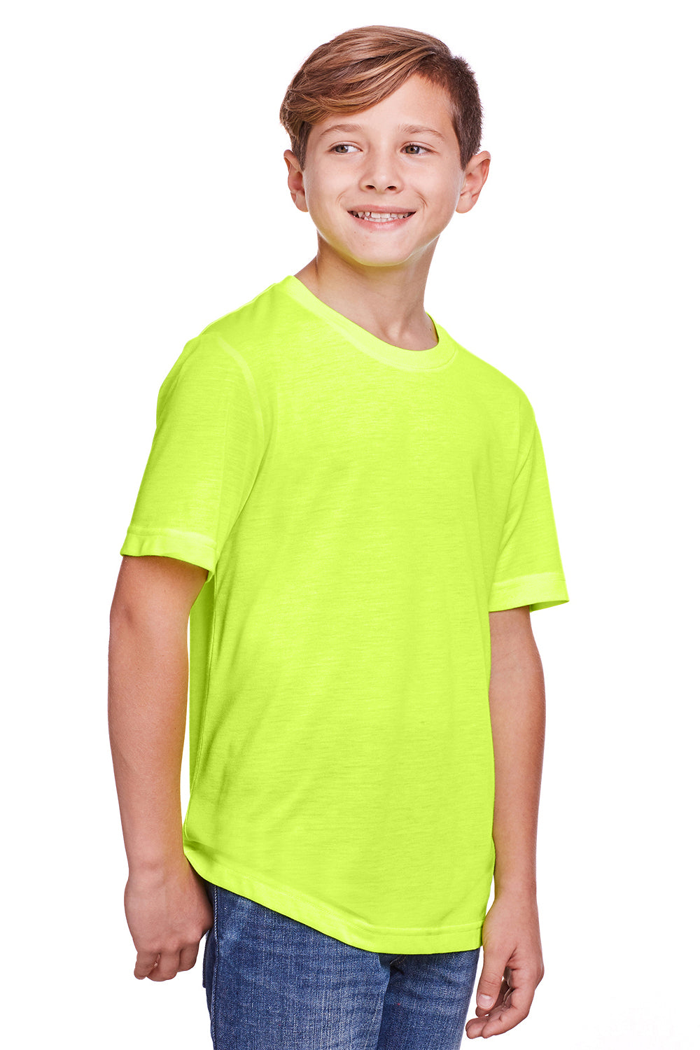 Core 365 CE111Y Youth Fusion ChromaSoft Performance Moisture Wicking Short Sleeve Crewneck T-Shirt Safety Yellow Model 3q