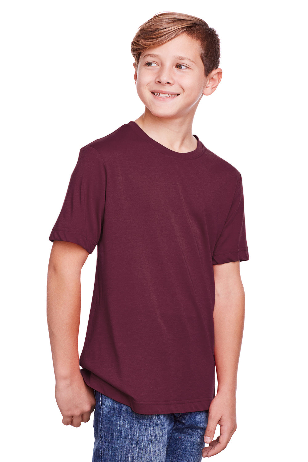 Core 365 CE111Y Youth Fusion ChromaSoft Performance Moisture Wicking Short Sleeve Crewneck T-Shirt Burgundy Model 3q