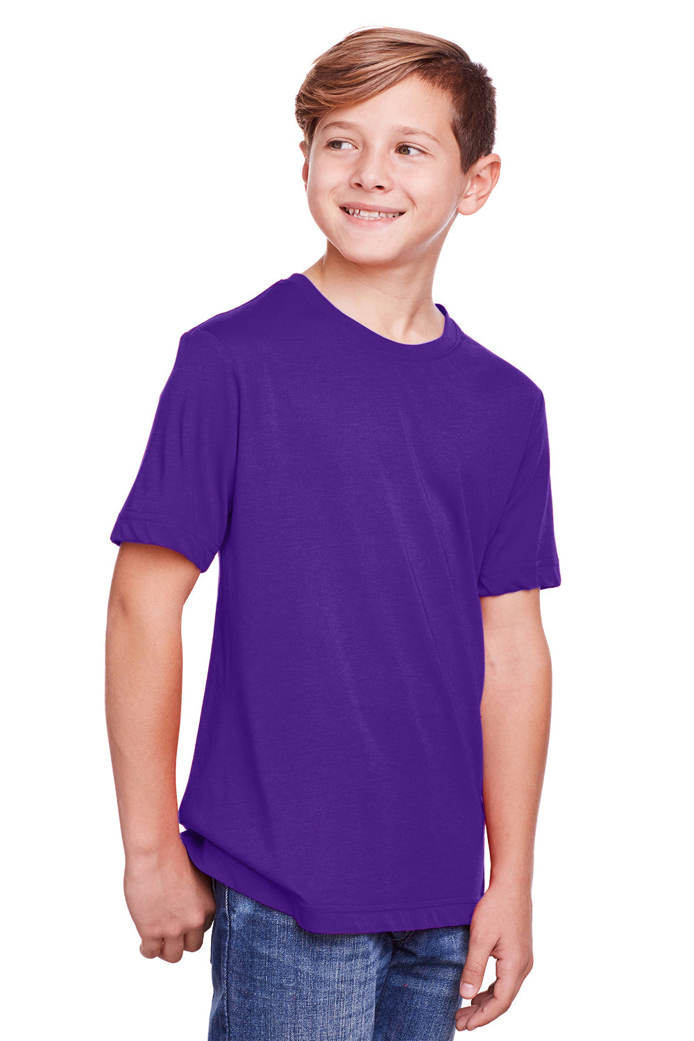 Core 365 CE111Y Youth Fusion ChromaSoft Performance Moisture Wicking Short Sleeve Crewneck T-Shirt Campus Purple Model 3q