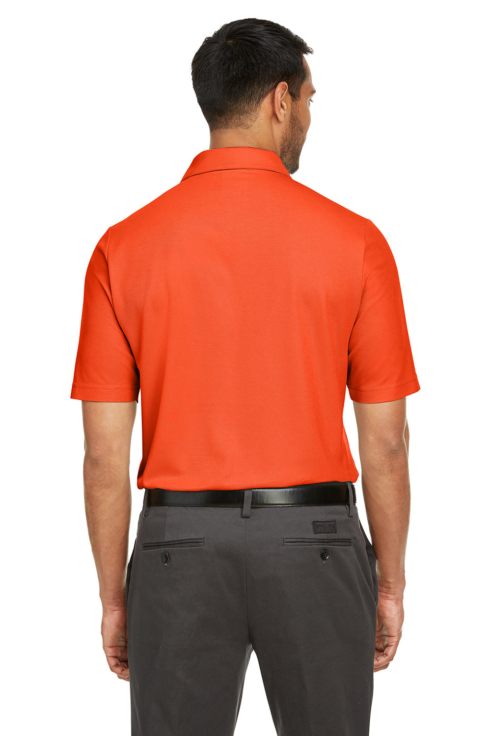 Core 365 CE112 Mens Fusion ChromaSoft Performance Moisture Wicking Short Sleeve Polo Shirt Campus Orange Model Back