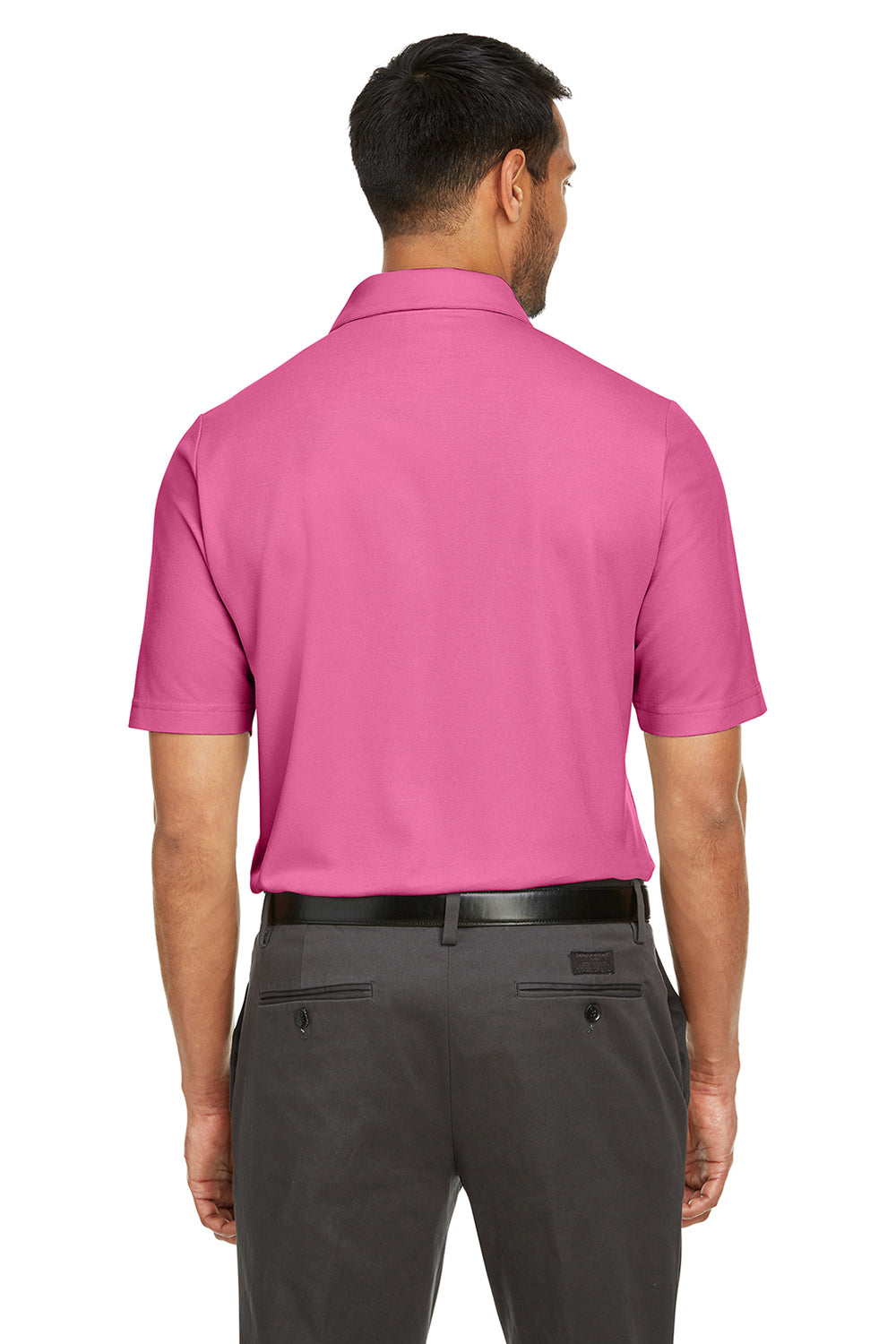 Core 365 CE112 Mens Fusion ChromaSoft Performance Moisture Wicking Short Sleeve Polo Shirt Charity Pink Model Back