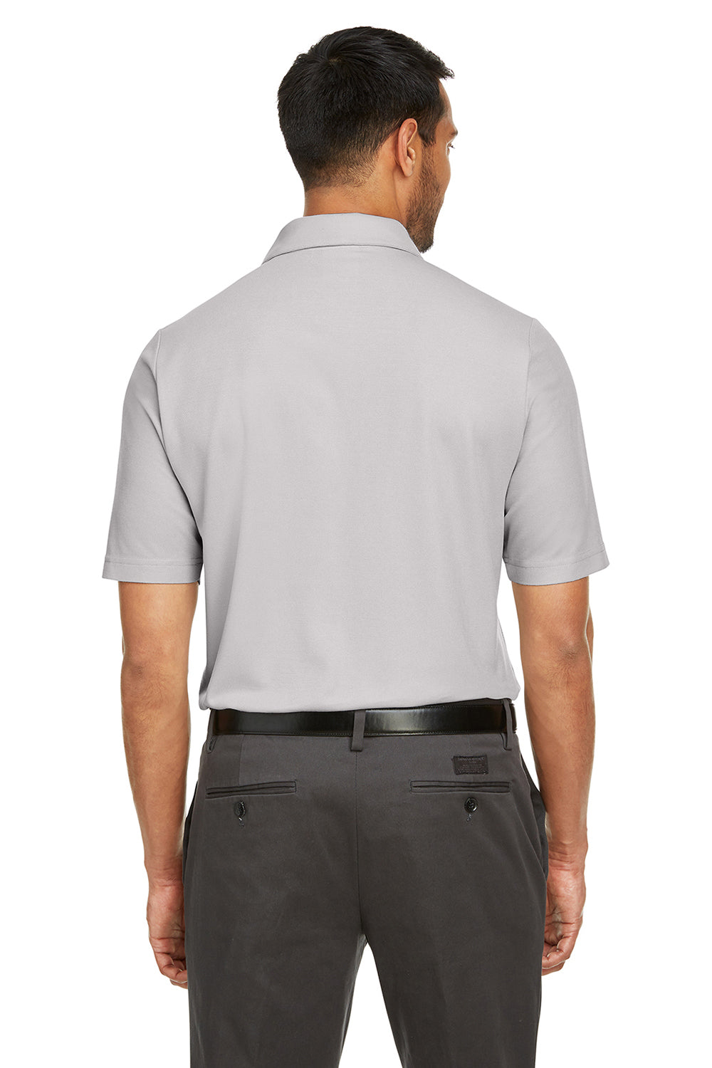 Core 365 CE112 Mens Fusion ChromaSoft Performance Moisture Wicking Short Sleeve Polo Shirt Platinum Grey Model Back