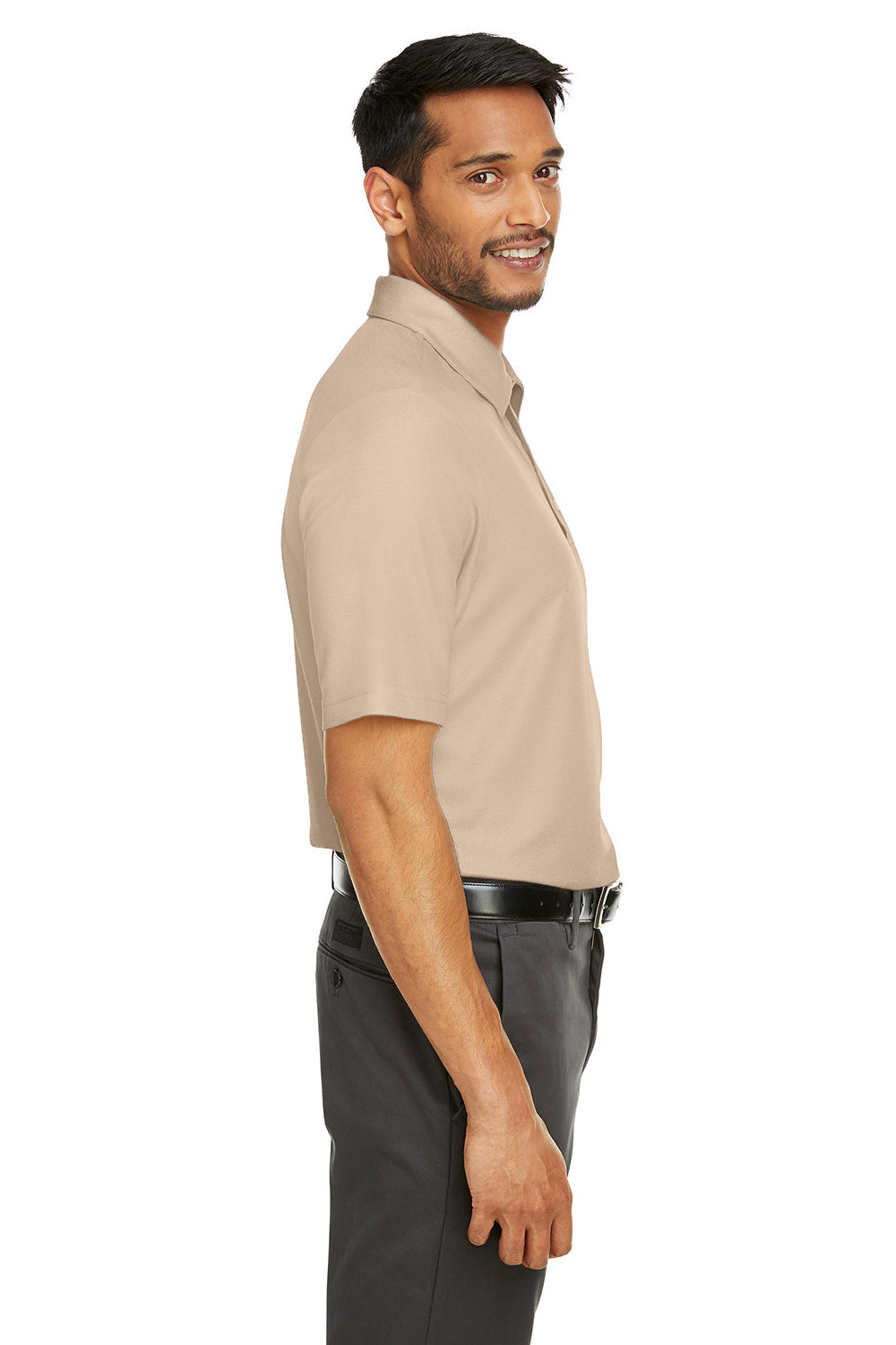 Core 365 CE112 Mens Fusion ChromaSoft Performance Moisture Wicking Short Sleeve Polo Shirt Stone Model Side