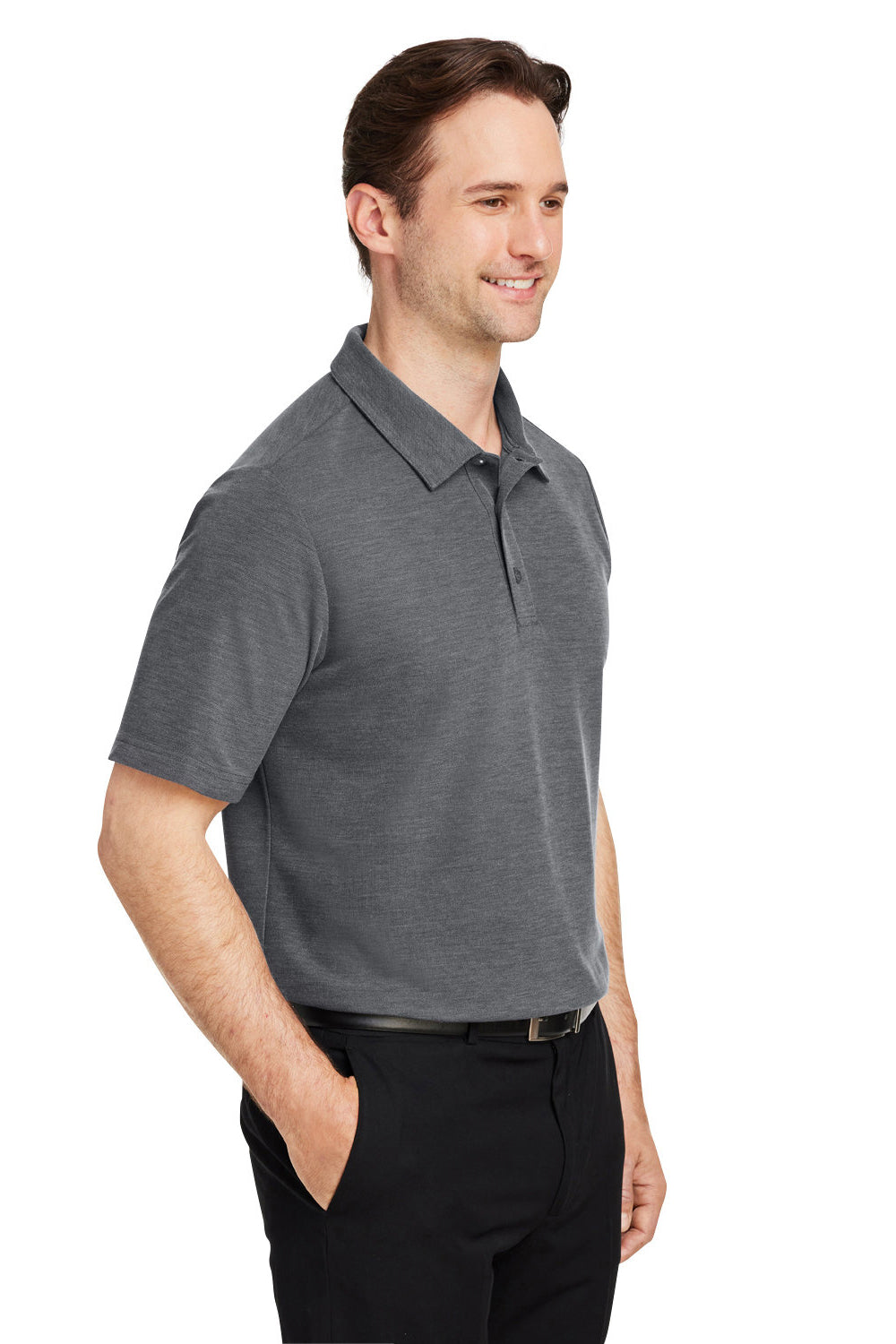 Core 365 CE112 Mens Fusion ChromaSoft Performance Moisture Wicking Short Sleeve Polo Shirt Heather Carbon Grey Model 3q