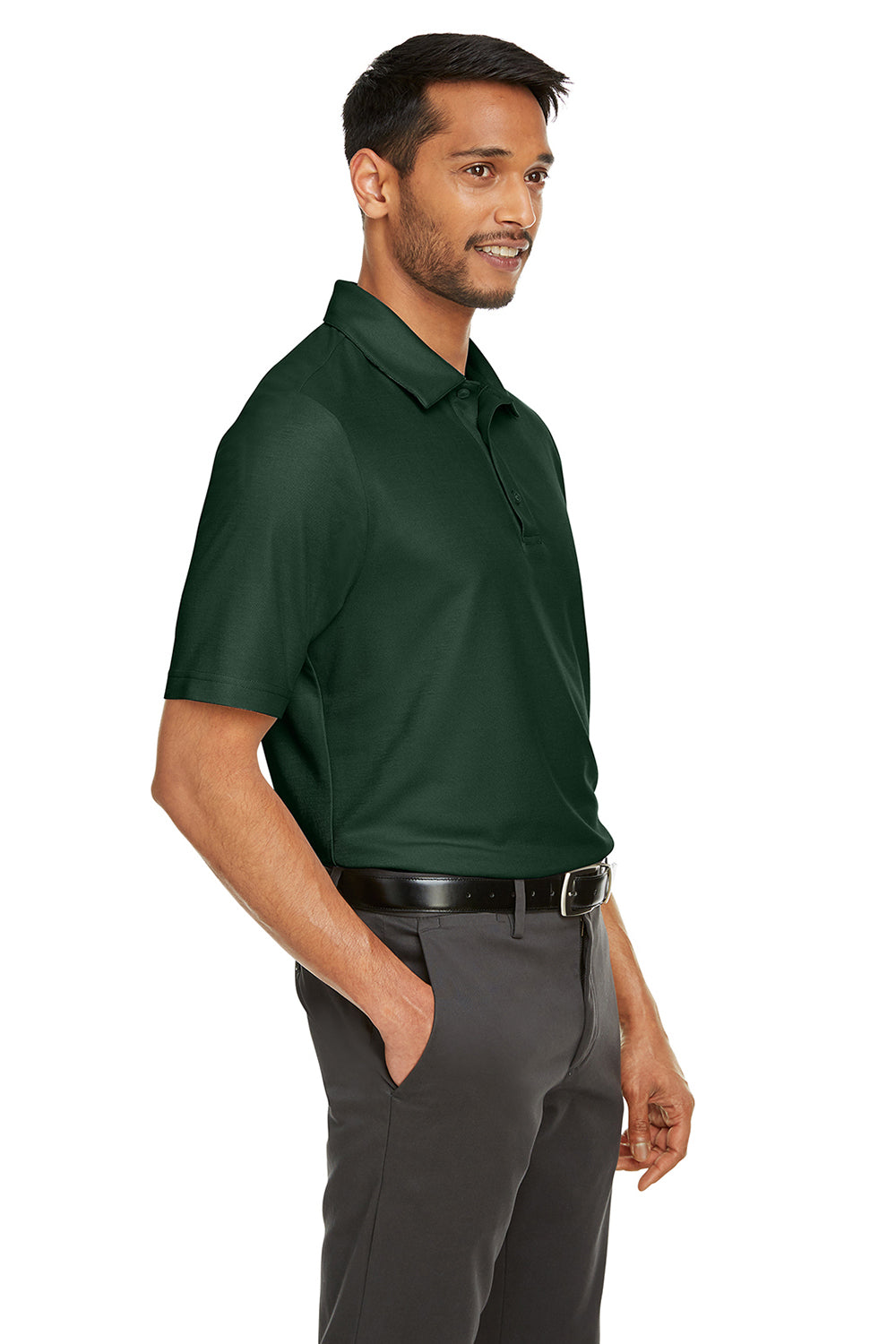 Core 365 CE112 Mens Fusion ChromaSoft Performance Moisture Wicking Short Sleeve Polo Shirt Forest Green Model 3q