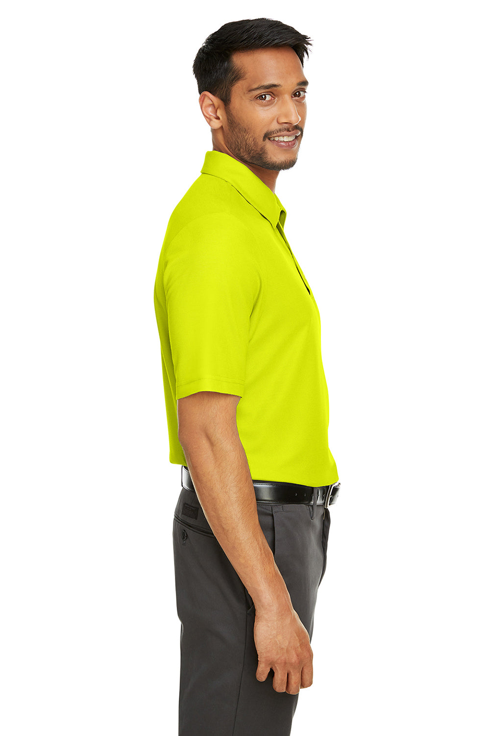 Core 365 CE112 Mens Fusion ChromaSoft Performance Moisture Wicking Short Sleeve Polo Shirt Safety Yellow Model Side