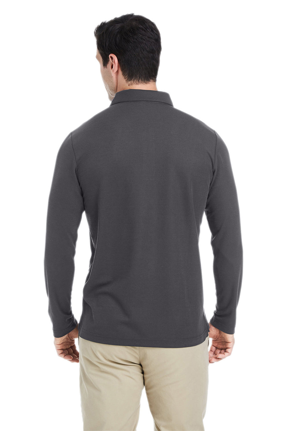 Core 365 CE112L Mens Fusion ChromaSoft Performance Moisture Wicking Long Sleeve Polo Shirt Carbon Grey Model Back