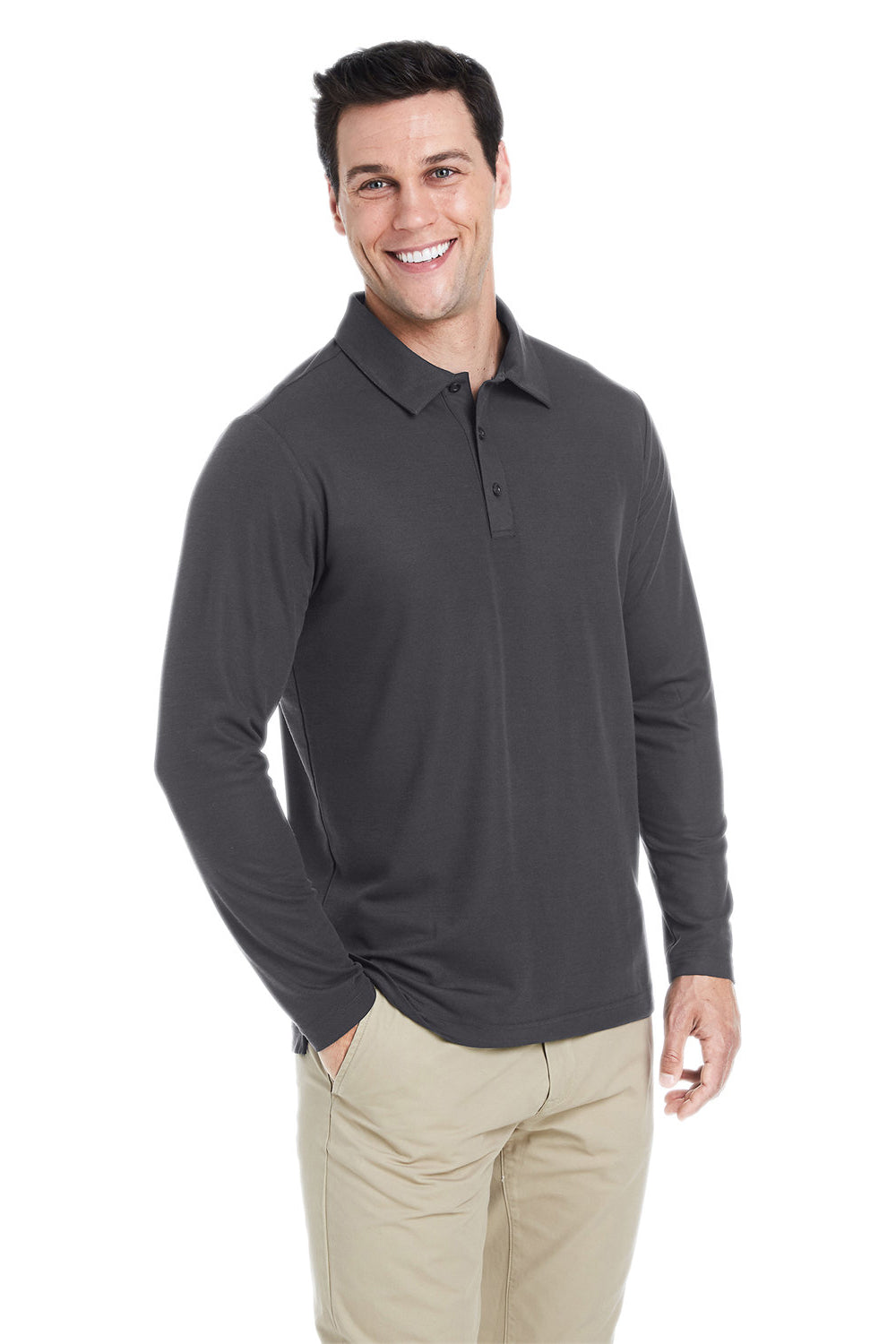 Core 365 CE112L Mens Fusion ChromaSoft Performance Moisture Wicking Long Sleeve Polo Shirt Carbon Grey Model 3q