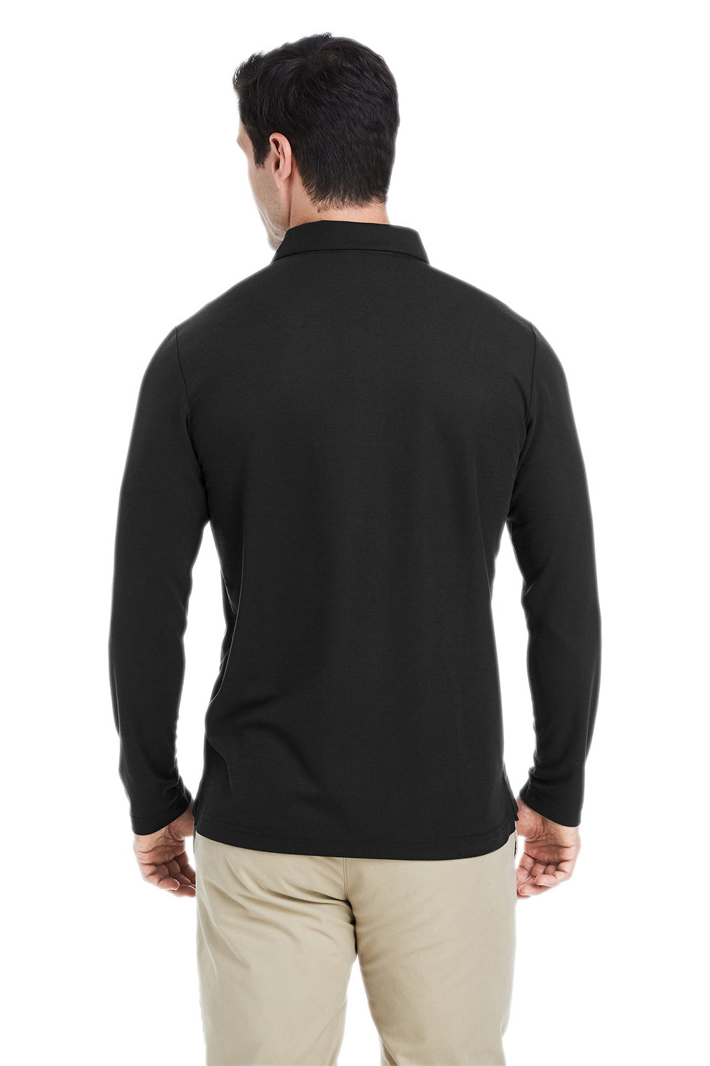 Core 365 CE112L Mens Fusion ChromaSoft Performance Moisture Wicking Long Sleeve Polo Shirt Black Model Back