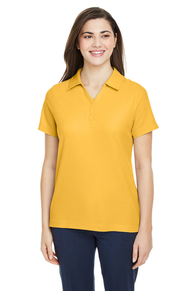 Core 365 CE112W Womens Fusion ChromaSoft Performance Moisture Wicking Pique Short Sleeve Polo Shirt Campus Gold Model Front