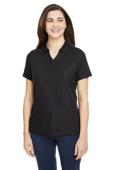 Core 365 CE112W Womens Fusion ChromaSoft Performance Moisture Wicking Pique Short Sleeve Polo Shirt Black Model Front