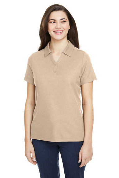 Core 365 CE112W Womens Fusion ChromaSoft Performance Moisture Wicking Pique Short Sleeve Polo Shirt Stone Model Front