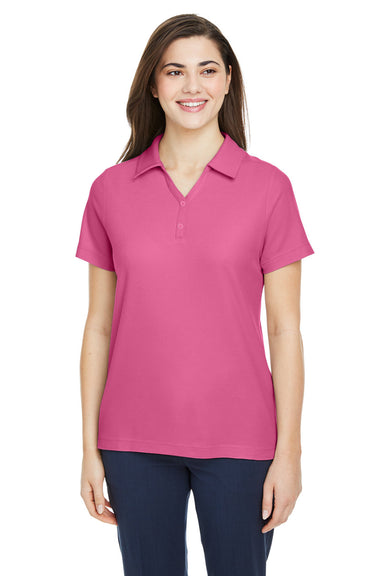 Core 365 CE112W Womens Fusion ChromaSoft Performance Moisture Wicking Pique Short Sleeve Polo Shirt Charity Pink Model Front