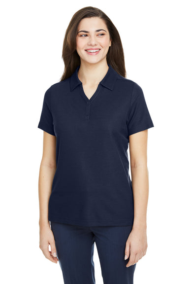 Core 365 CE112W Womens Fusion ChromaSoft Performance Moisture Wicking Pique Short Sleeve Polo Shirt Classic Navy Blue Model Front