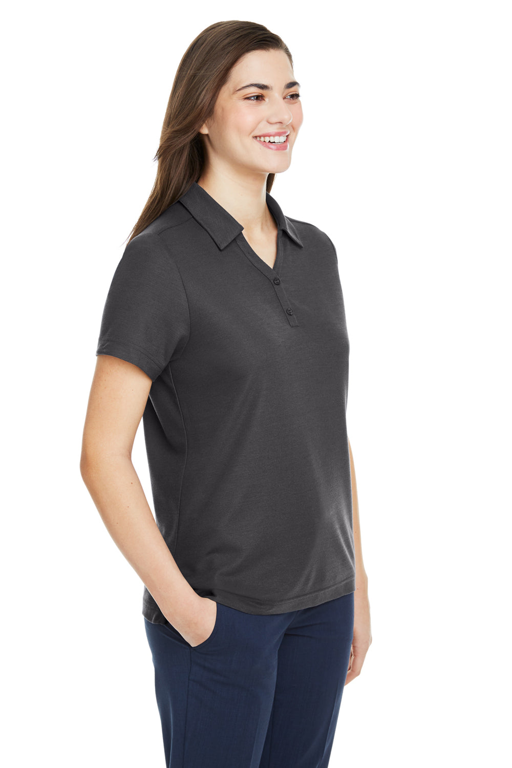 Core 365 CE112W Womens Fusion ChromaSoft Performance Moisture Wicking Pique Short Sleeve Polo Shirt Carbon Grey Model 3q