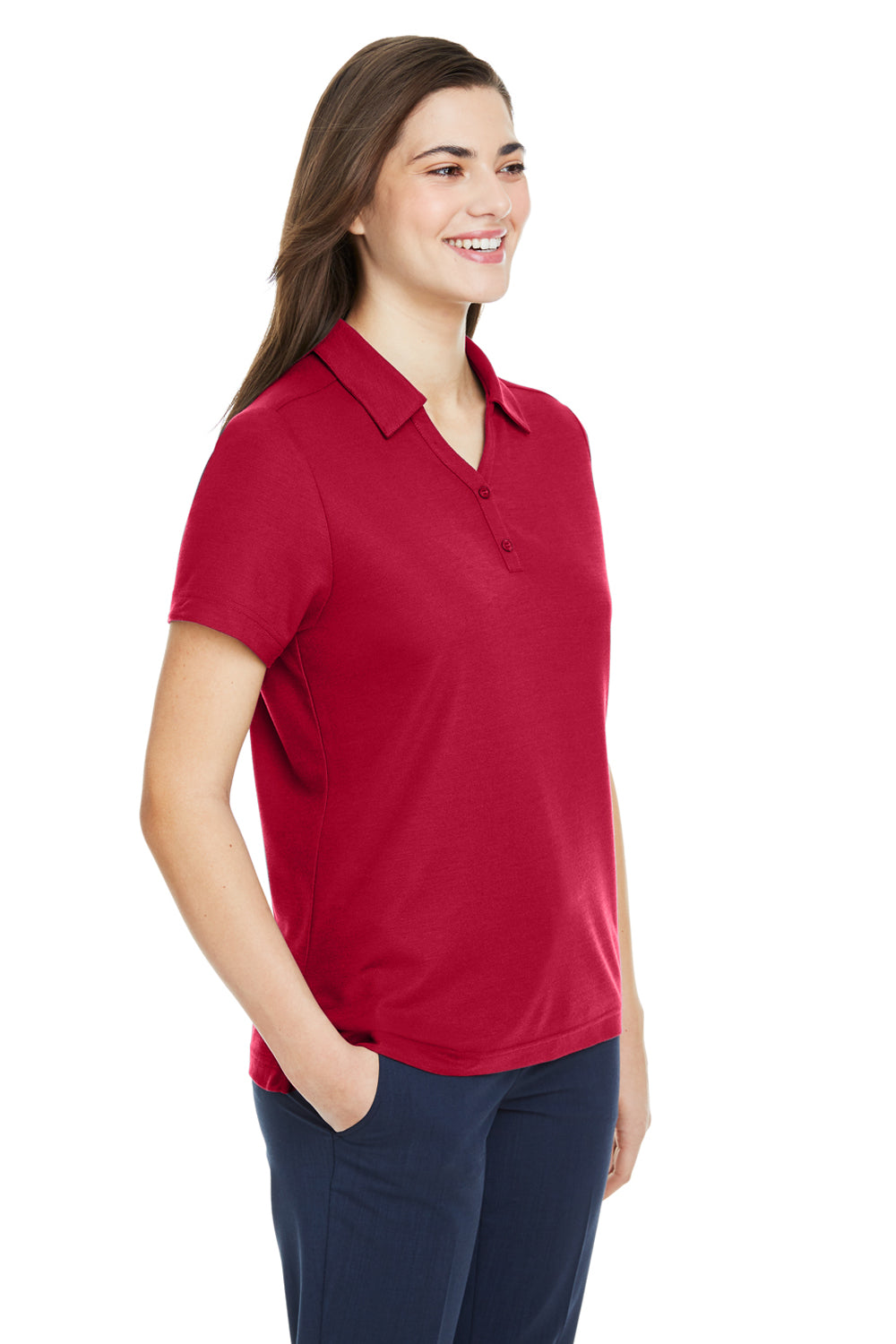 Core 365 CE112W Womens Fusion ChromaSoft Performance Moisture Wicking Pique Short Sleeve Polo Shirt Classic Red Model 3q