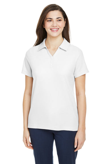 Core 365 CE112W Womens Fusion ChromaSoft Performance Moisture Wicking Pique Short Sleeve Polo Shirt White Model Front