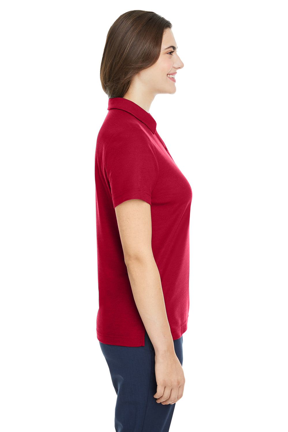 Core 365 CE112W Womens Fusion ChromaSoft Performance Moisture Wicking Pique Short Sleeve Polo Shirt Classic Red Model Side