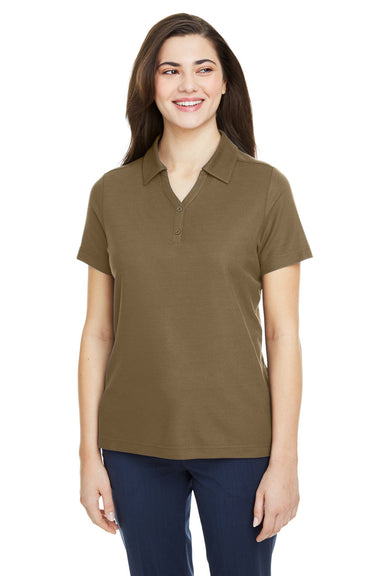 Core 365 CE112W Womens Fusion ChromaSoft Performance Moisture Wicking Pique Short Sleeve Polo Shirt Coyote Brown Model Front