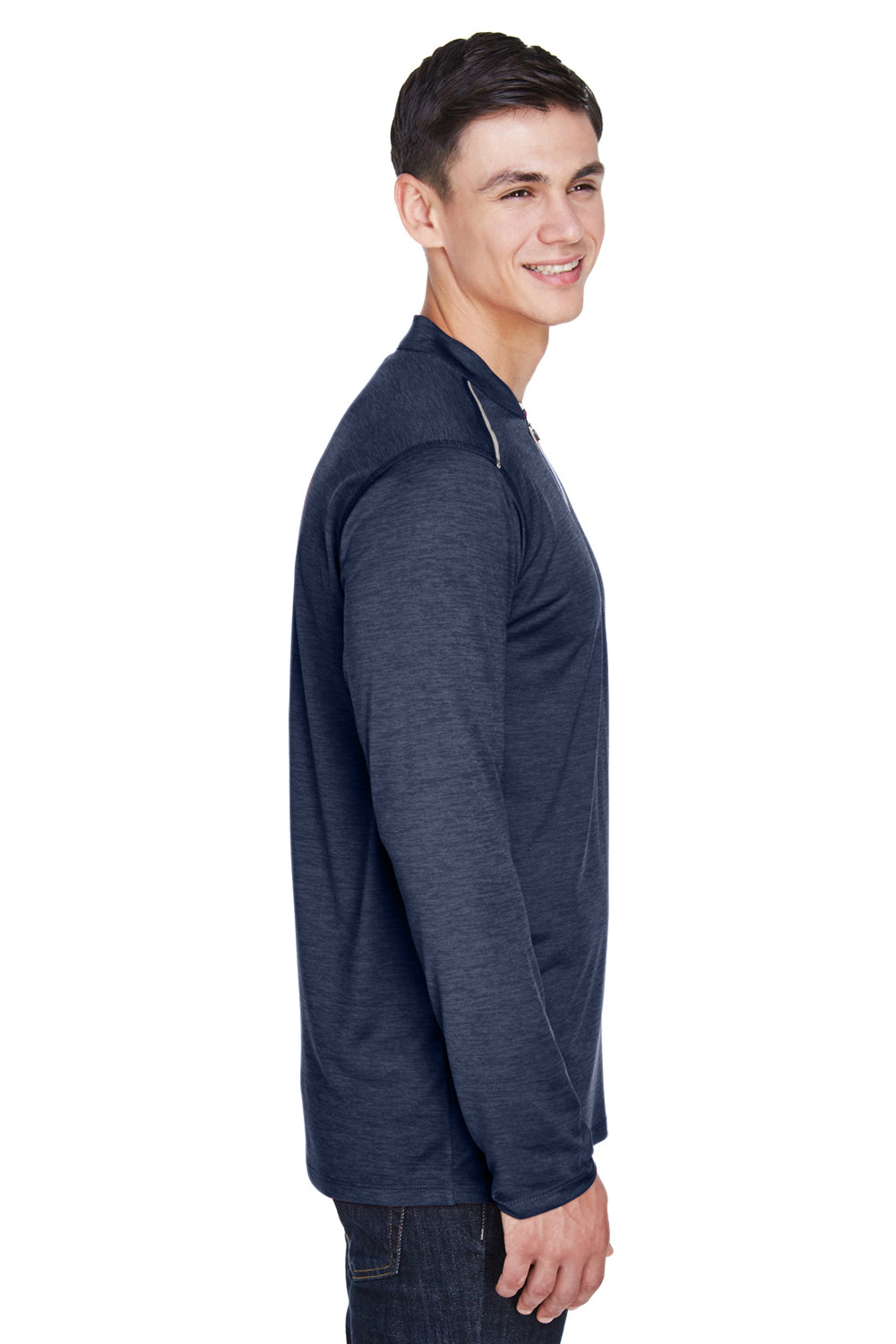 Core 365 CE401 Mens Kinetic Performance Moisture Wicking 1/4 Zip Sweatshirt Classic Navy Blue/Carbon Grey Model Side