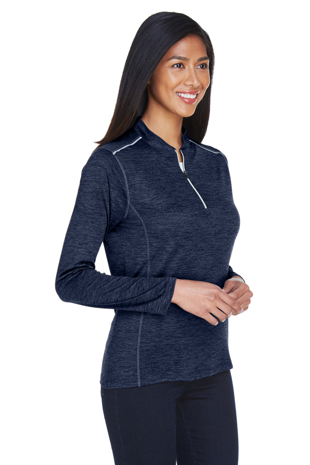 Core 365 CE401W Womens Kinetic Performance Moisture Wicking 1/4 Zip Sweatshirt Classic Navy Blue/Carbon Grey Model 3q