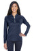 Core 365 CE401W Womens Kinetic Performance Moisture Wicking 1/4 Zip Sweatshirt Classic Navy Blue/Carbon Grey Model Front