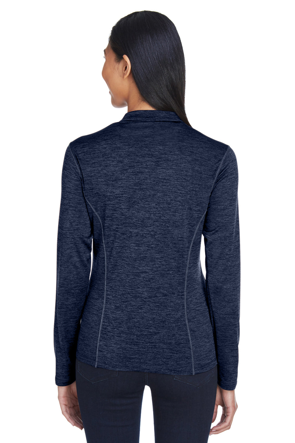 Core 365 CE401W Womens Kinetic Performance Moisture Wicking 1/4 Zip Sweatshirt Classic Navy Blue/Carbon Grey Model Back