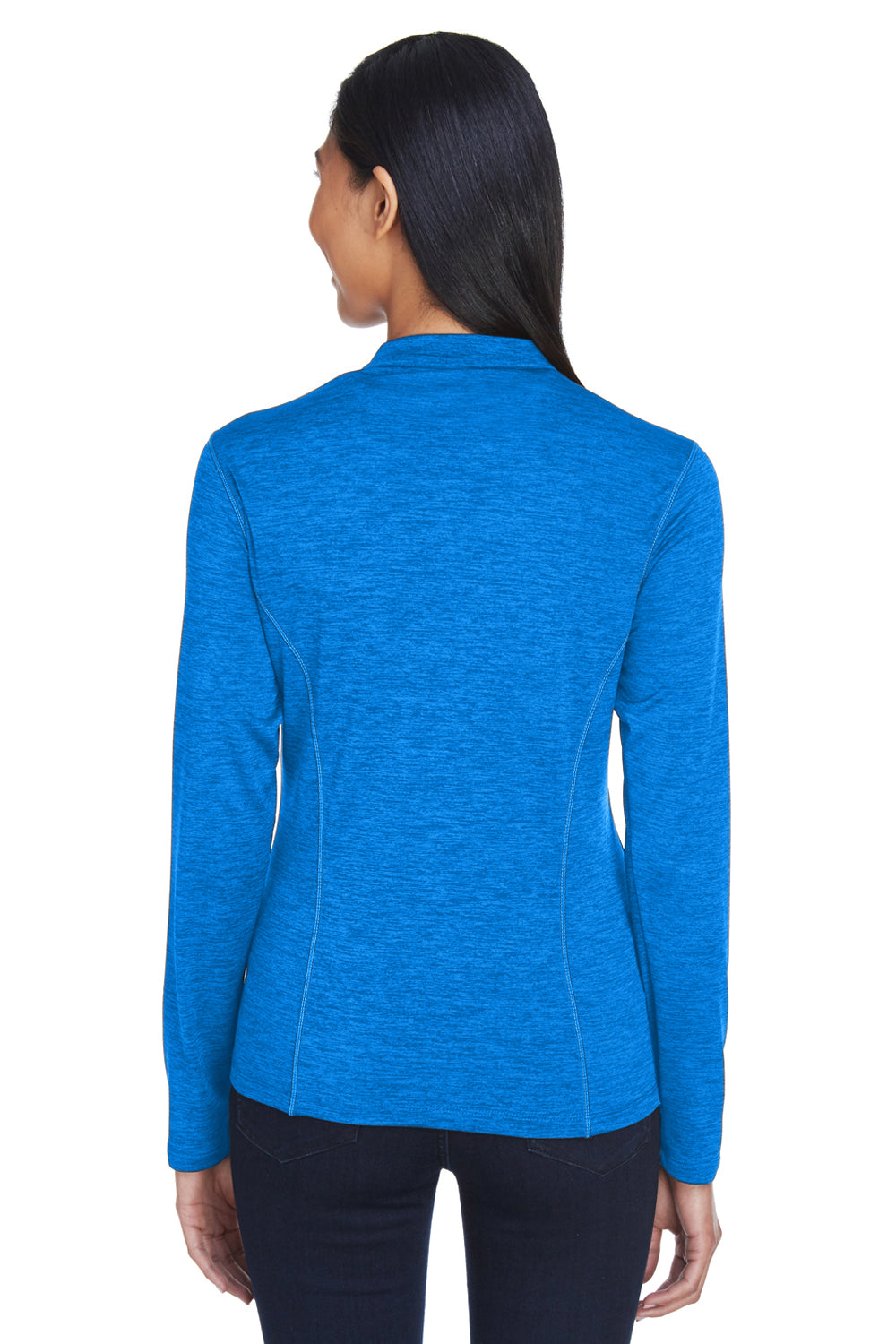 Core 365 CE401W Womens Kinetic Performance Moisture Wicking 1/4 Zip Sweatshirt True Royal Blue/Carbon Grey Model Back