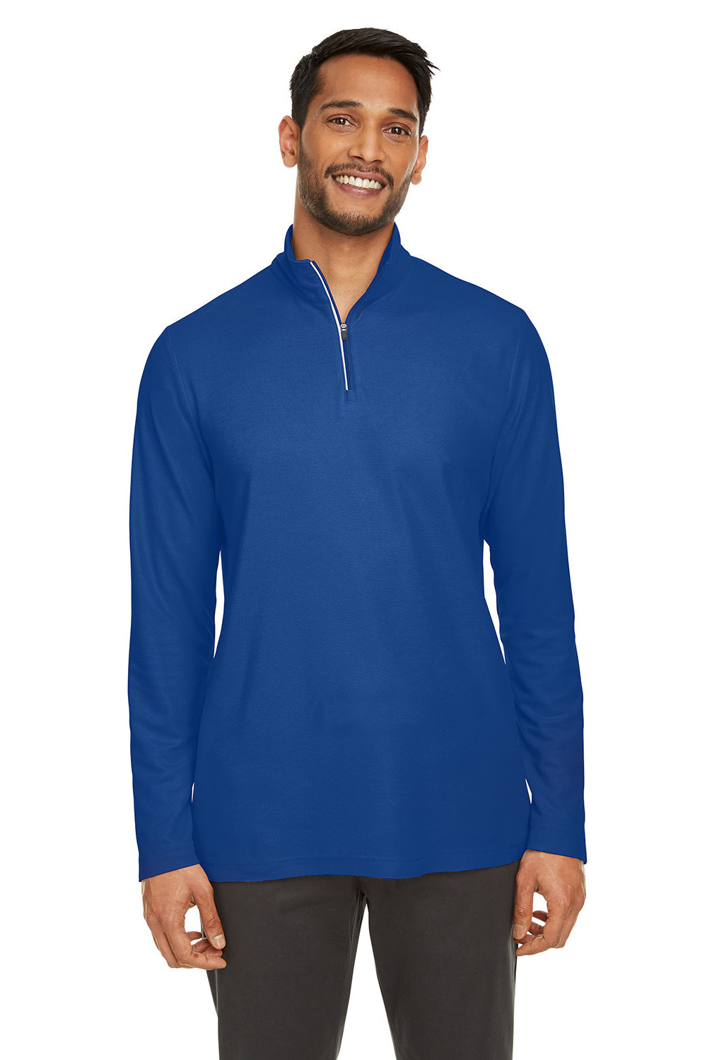 Core 365 CE405 Mens Fusion ChromaSoft Performance Moisture Wicking Pique 1/4 Zip Sweatshirt True Royal Blue Model Front