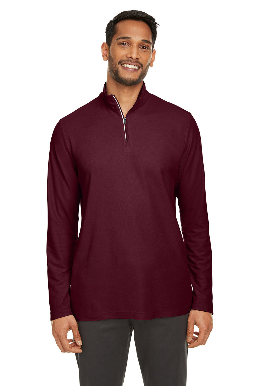 Core 365 CE405 Mens Fusion ChromaSoft Performance Moisture Wicking Pique 1/4 Zip Sweatshirt Burgundy Model Front